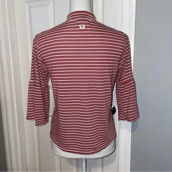 Billabong Striped Flutter Sleeve Mock Neck Tee - Picture 8 of 16